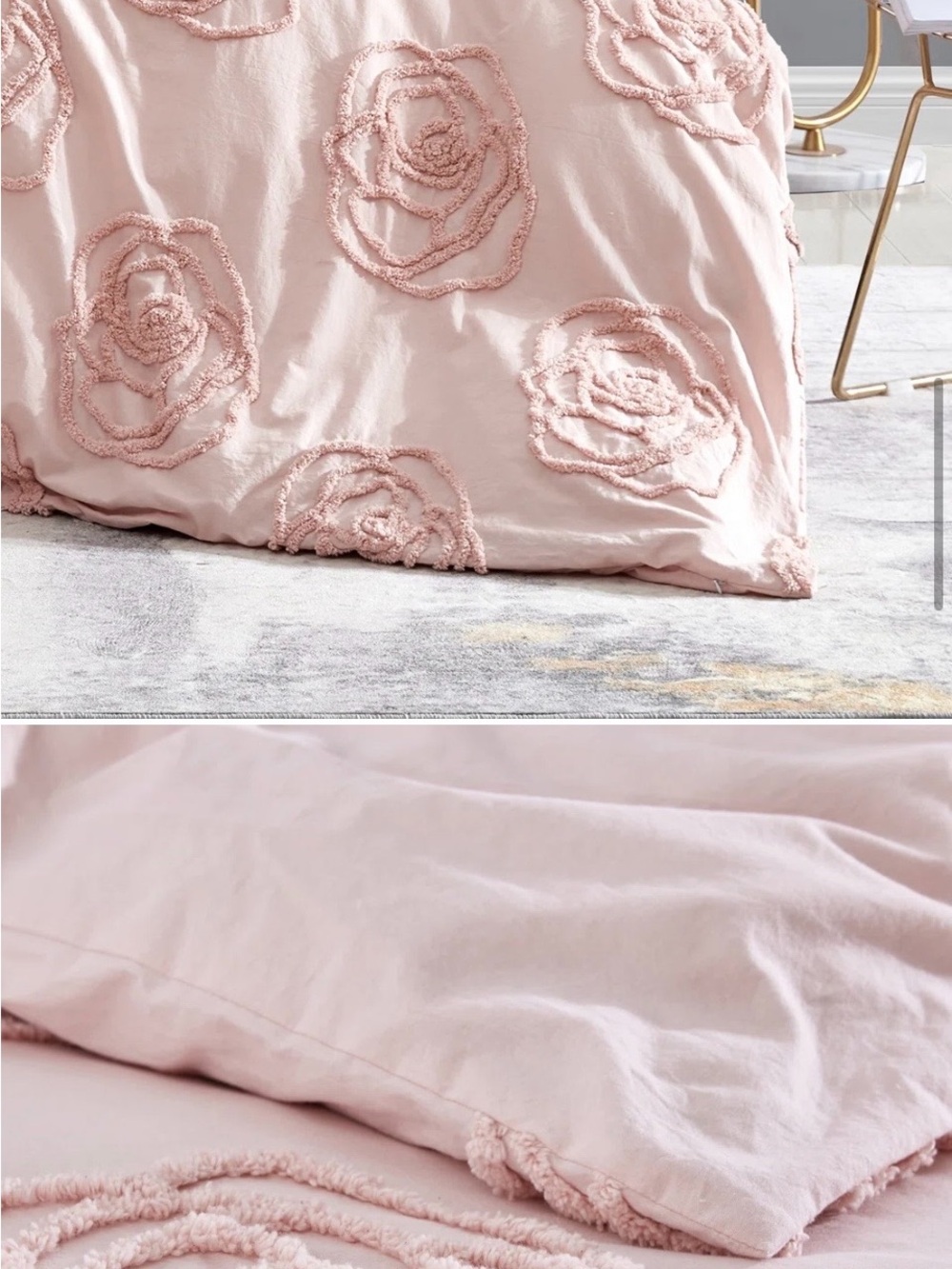 Betsey Johnson Pale Pink Rose Appliqué Comforter/duvet cover Set - Picture 5 of 11